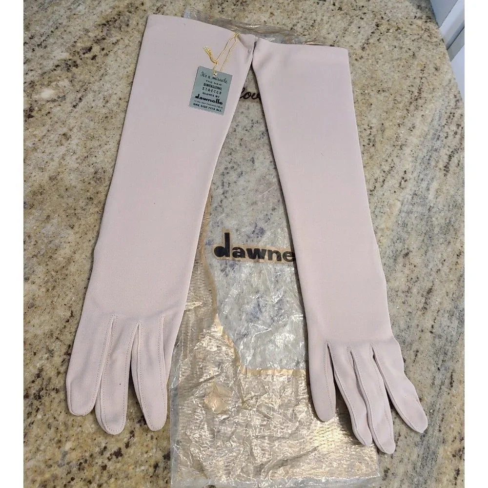 New! Vintage One Size Fits All Stretch Formal Nylon Gloves 15.5